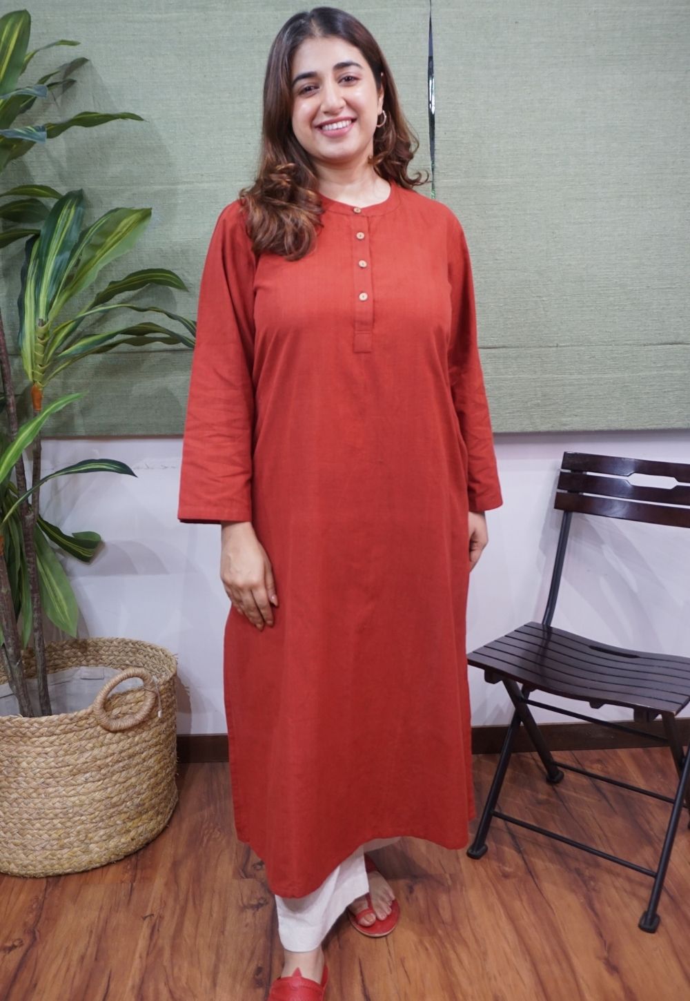 Maroon Handspun Handwoven Cotton Kurta