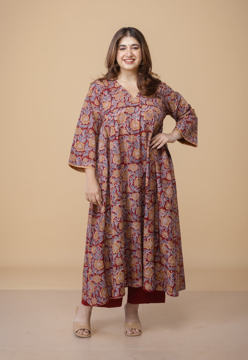 Sifra Red Kalamkari Cotton Kali Kurta