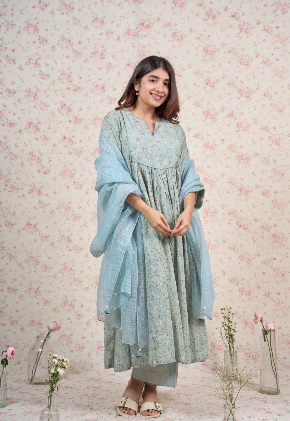 Zelda Blue Sanganeri Mul Cotton Kali Kurta