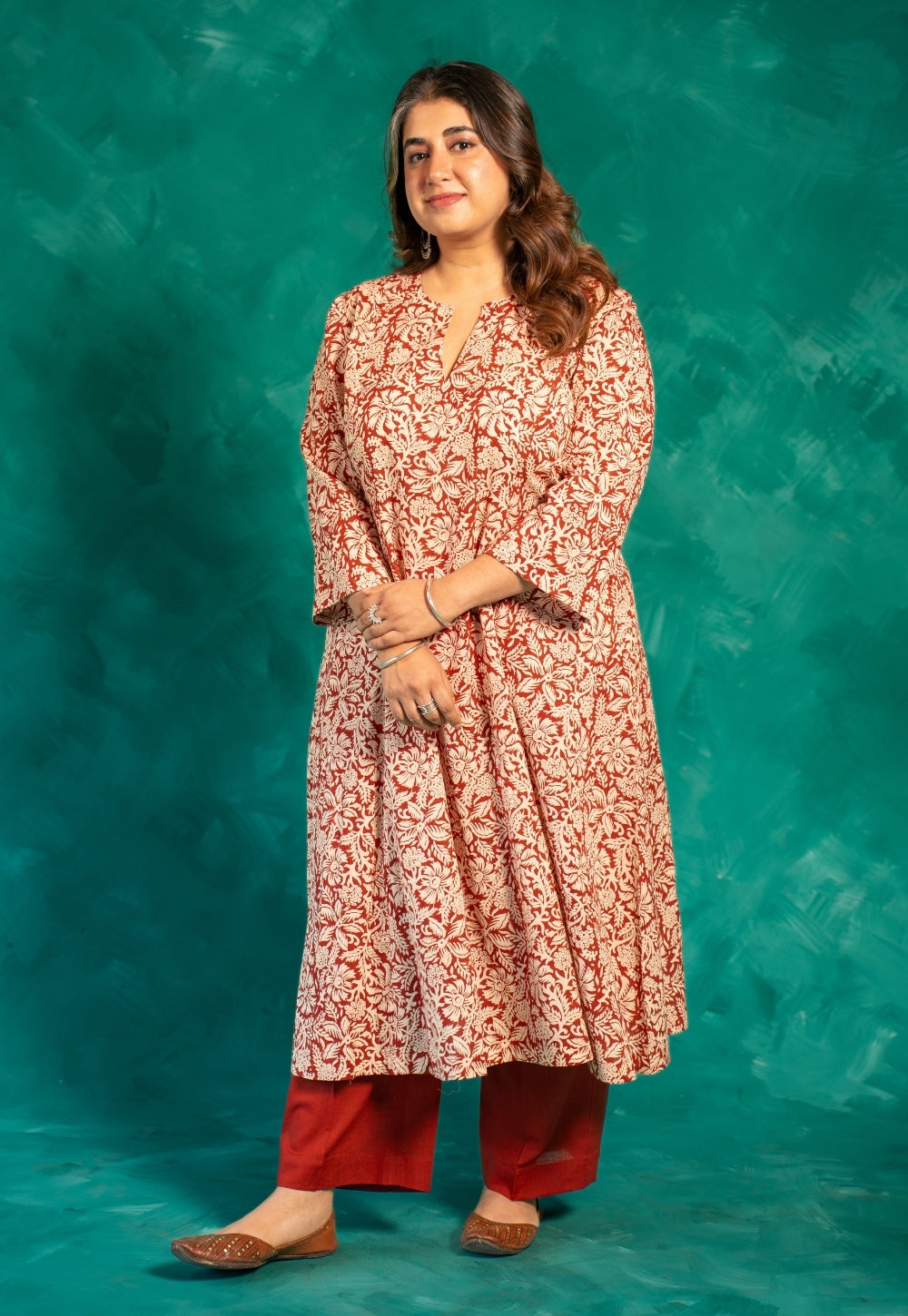 Malika Red Bagru Cotton Kali Kurta