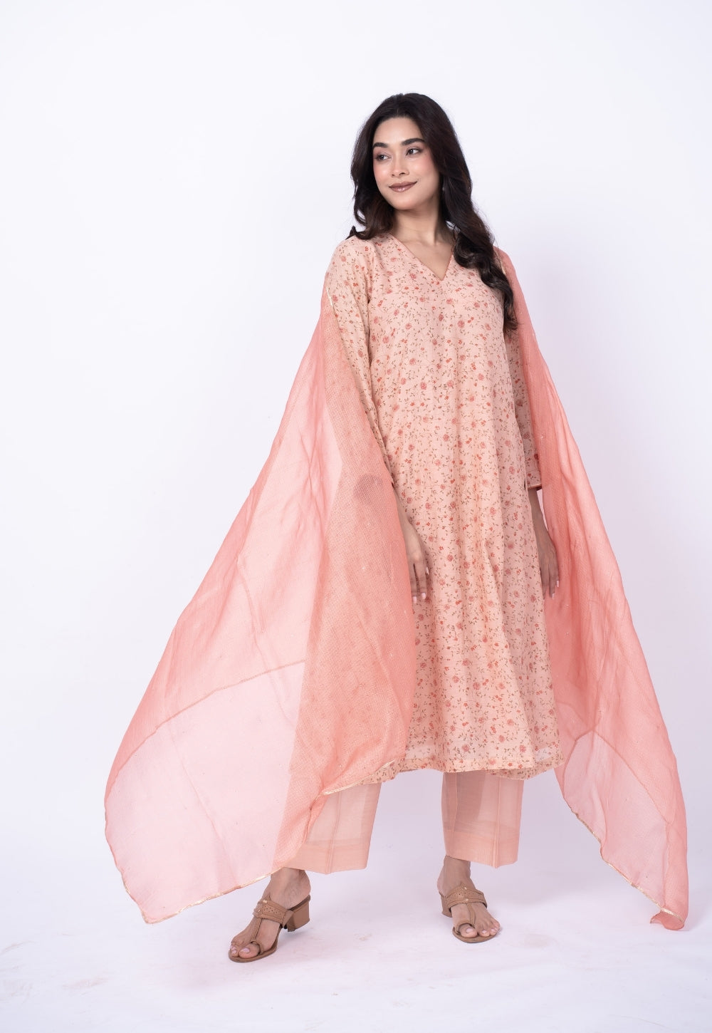 Rust Orange Solid Kota Doria Silk Dupatta