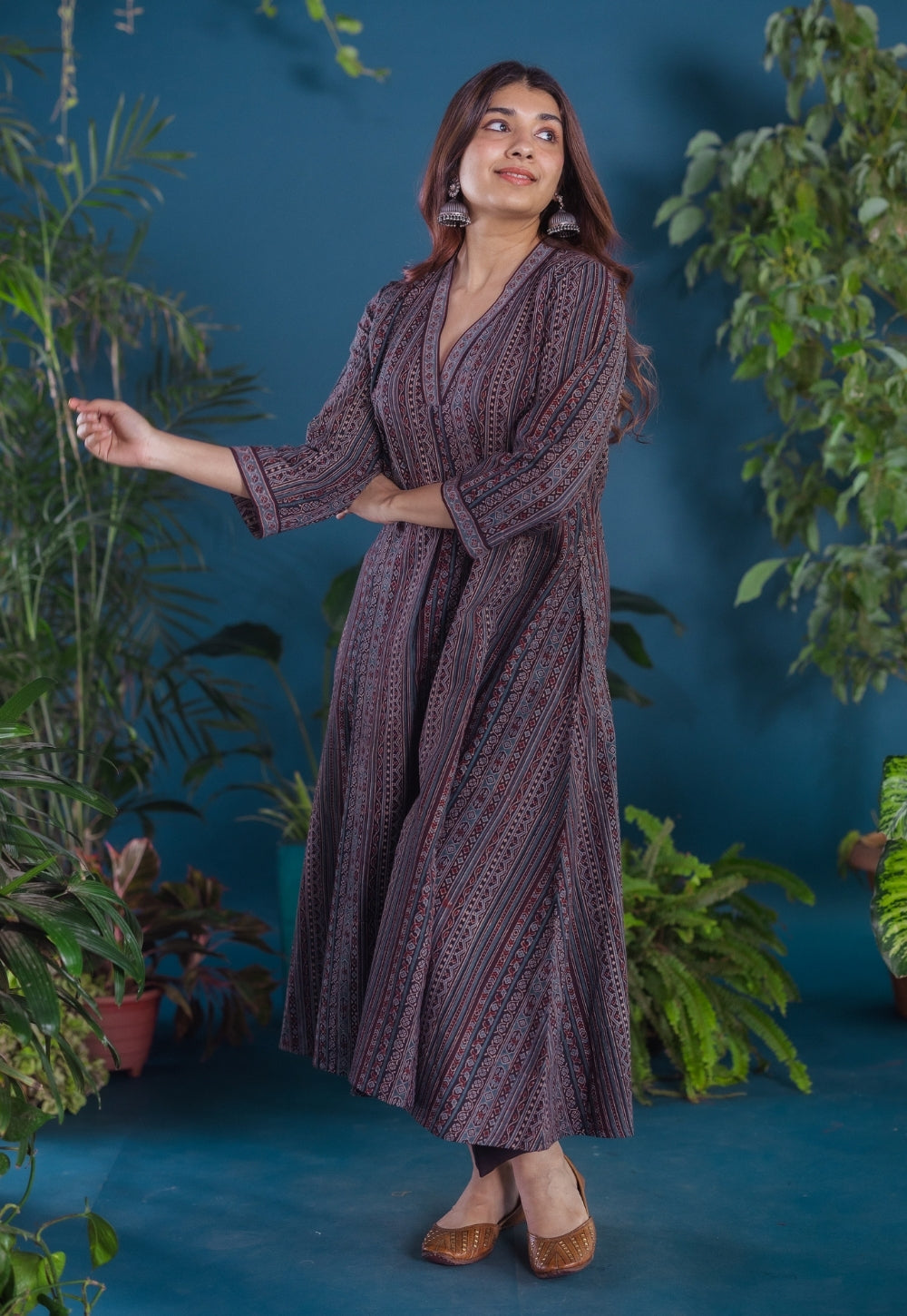 Rosa Black Ajrakh Cotton Jhabbha Kali Kurta