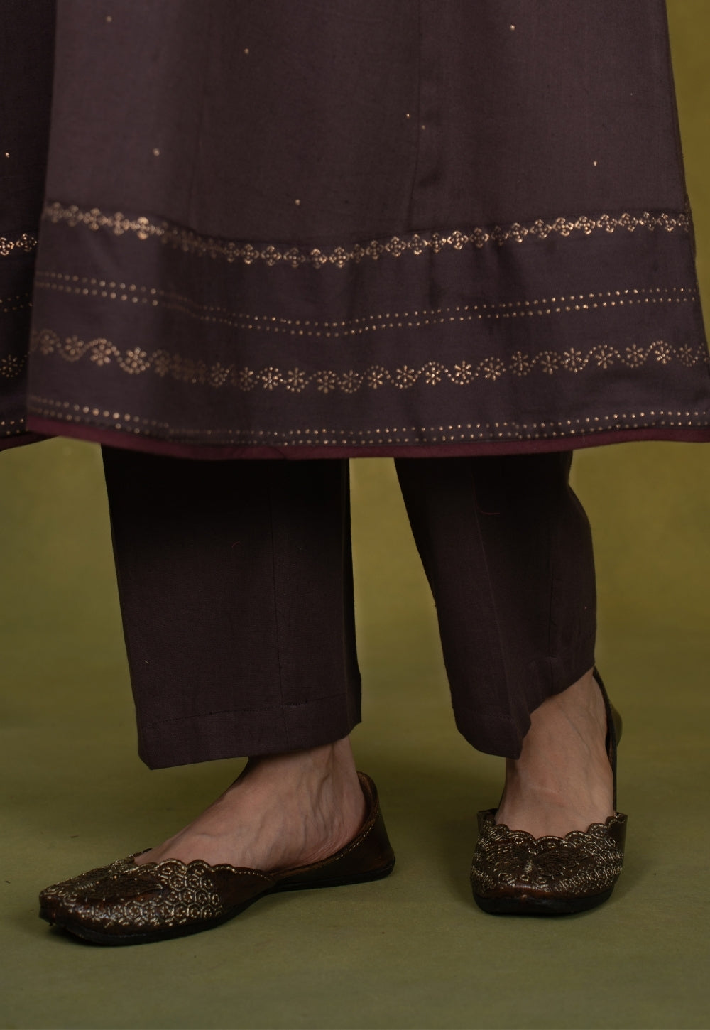 Zohra Aubergine Rogan Handblock Printed Cotton Jhabbha Kali Kurta Suit Set (Set of 3)