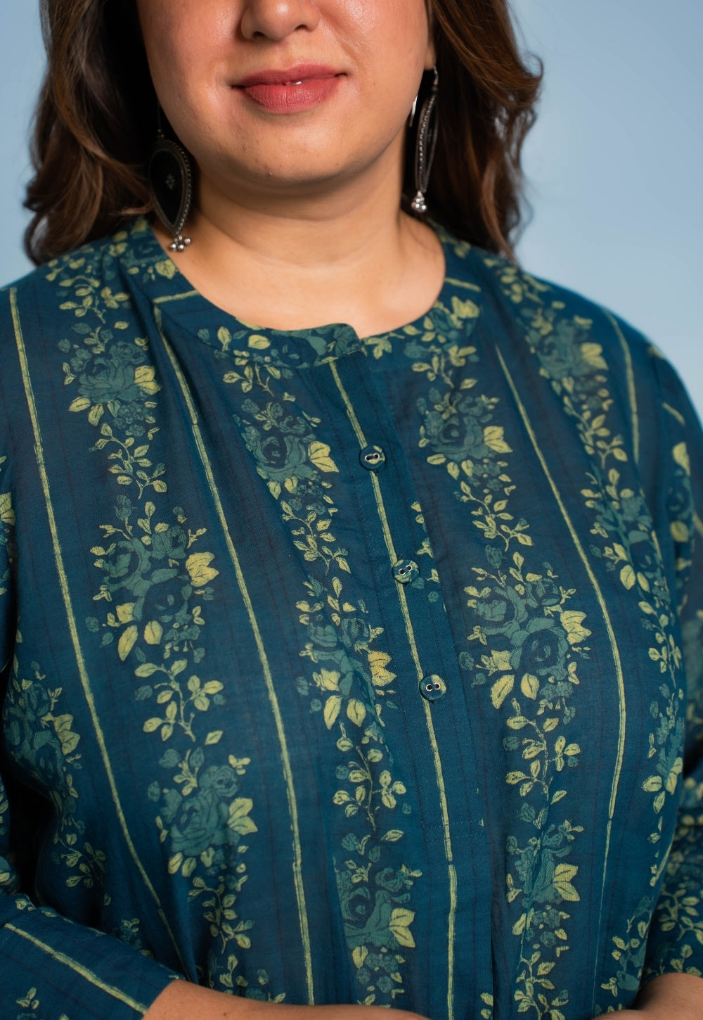 Harshi Teal Blue Dabu Mul Cotton Straight Co-Ord Set