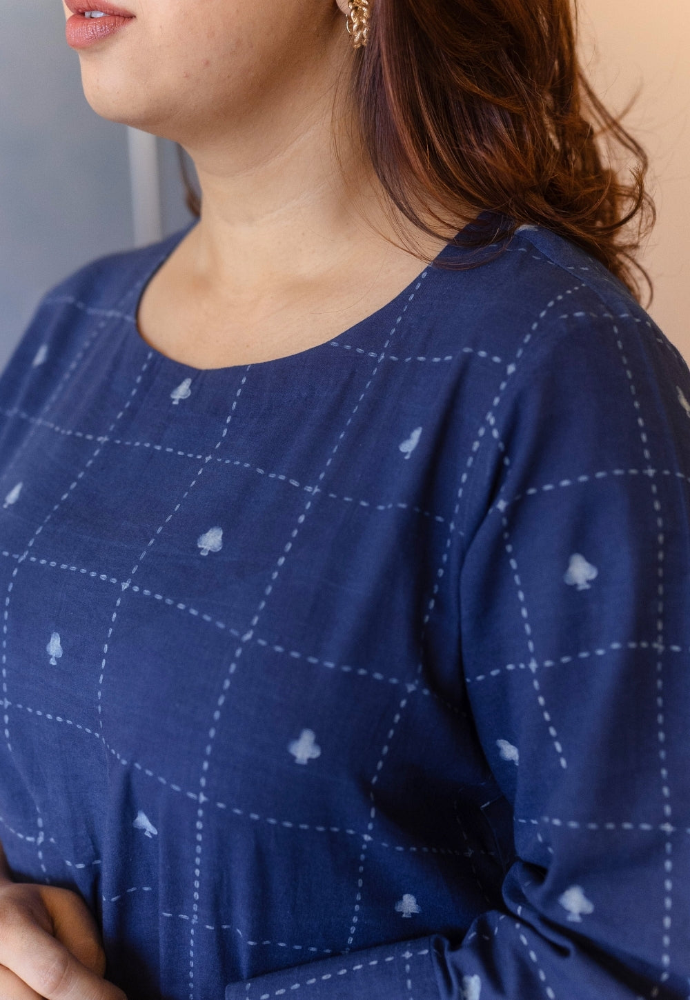 Shriya Blue Dabu Cotton A Line Kurta