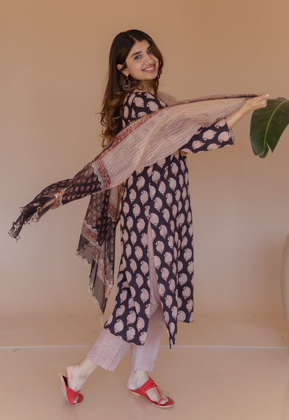 Aarushi Black Bagru Cotton Straight Suit Set (Set of 3)
