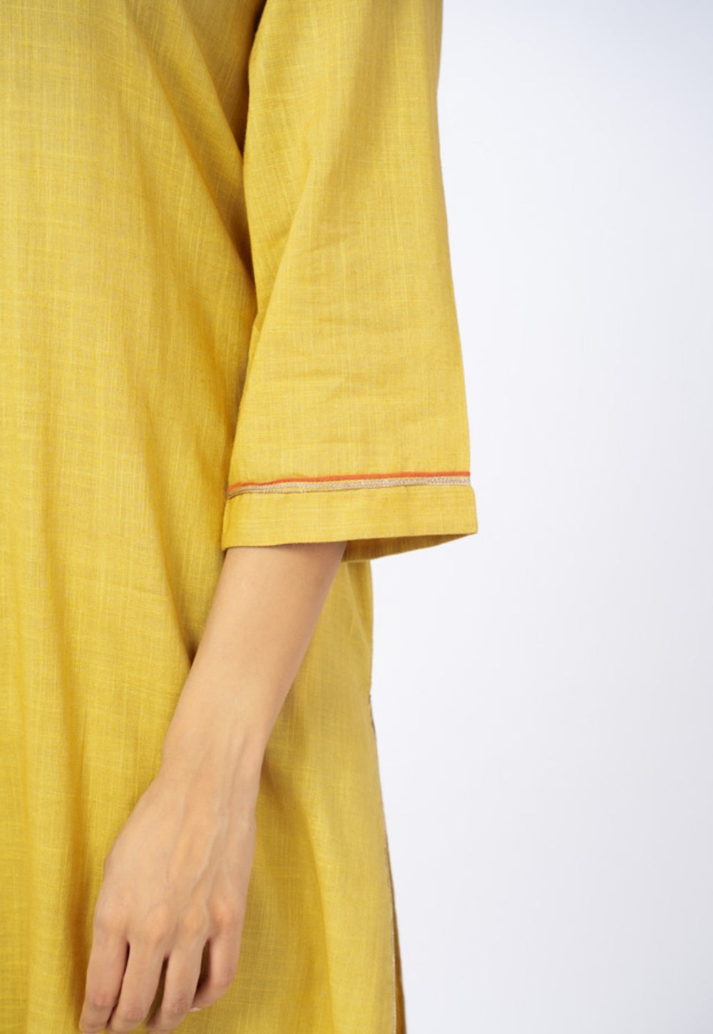 Zeenat Yellow Solid Slub Cotton Straight Kurta Suit Set with Solid Dupatta (Set of 3)
