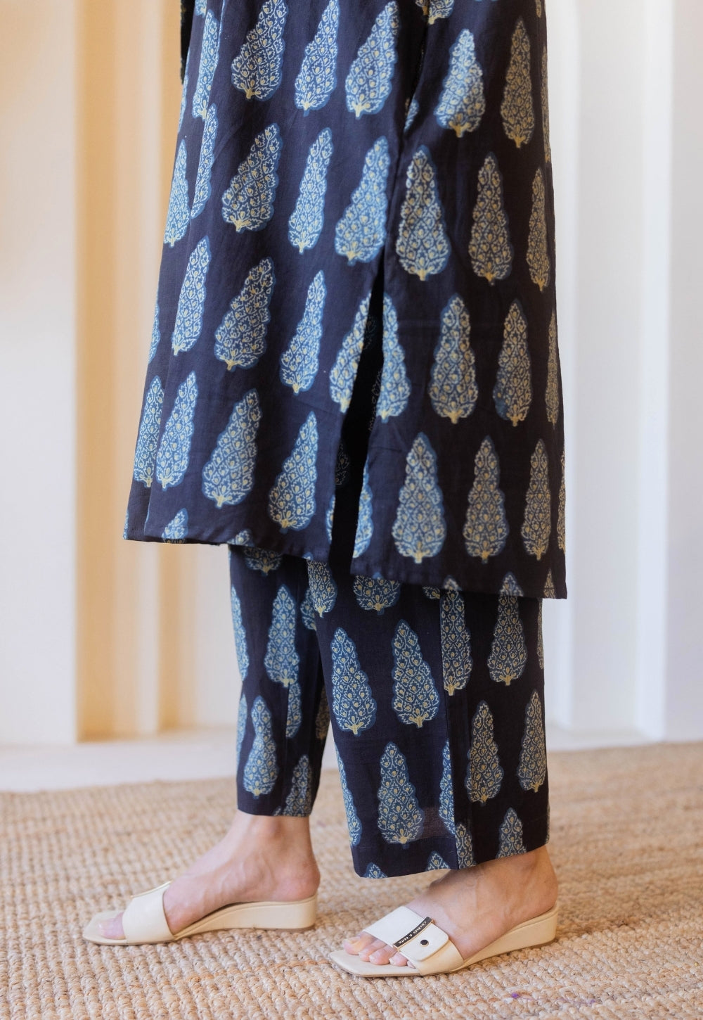 Yashi Black Ajrakh Cotton Straight Pant