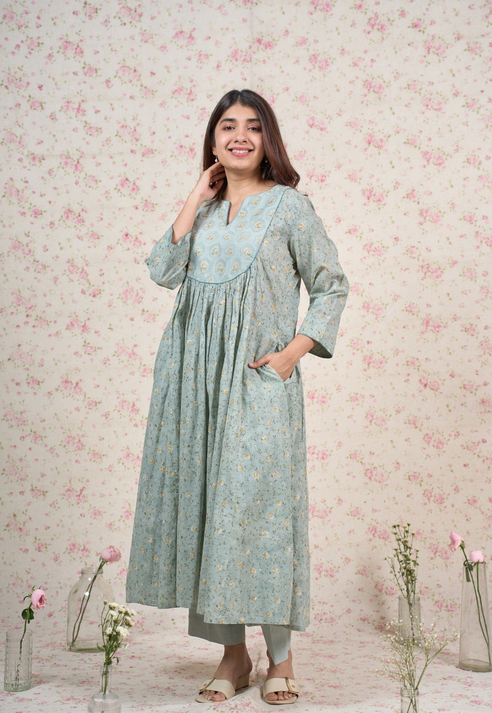 Zelda Blue Sanganeri Mul Cotton Kali Kurta