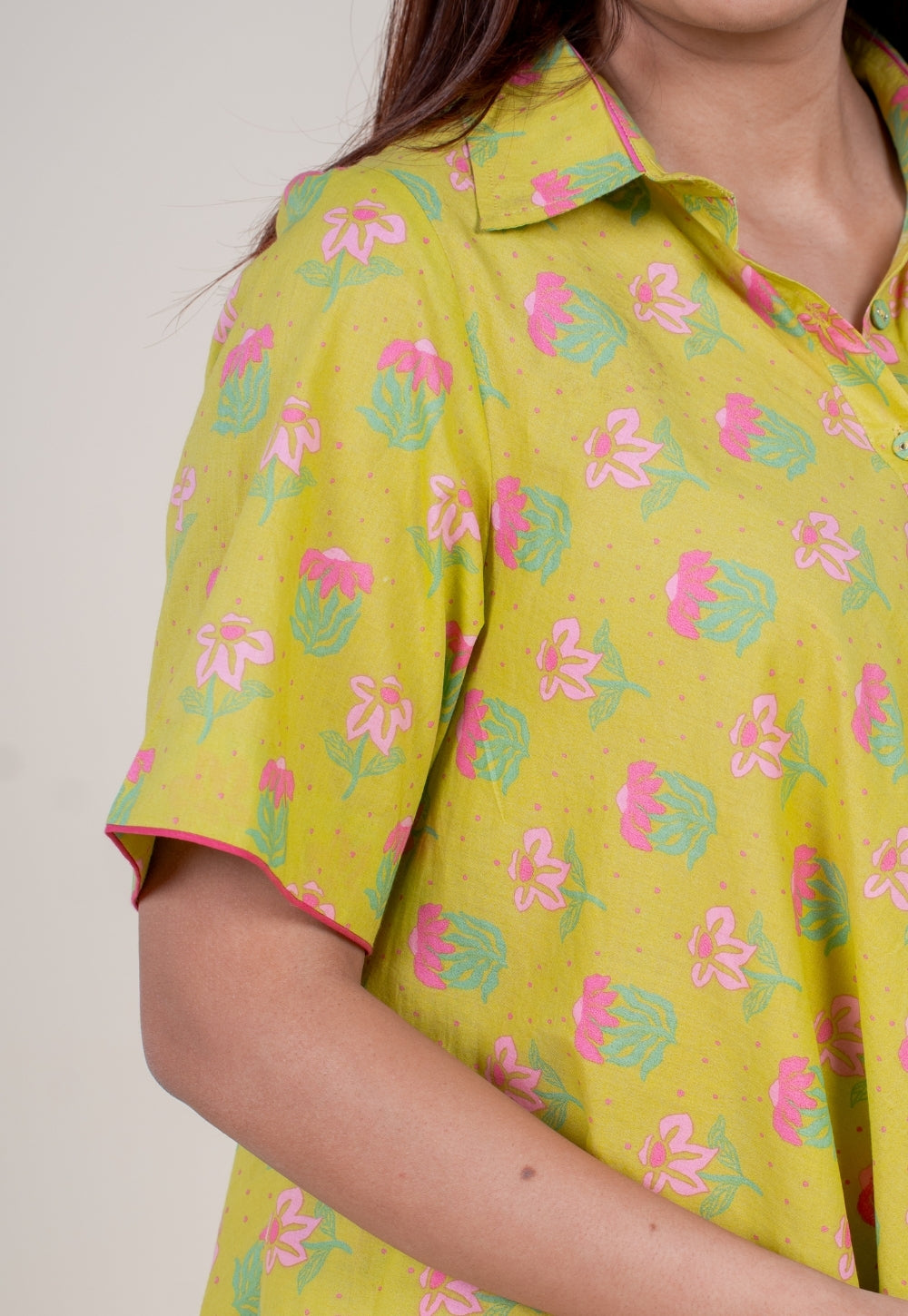 Srisha Lime Green Printed Cotton A Line Dress