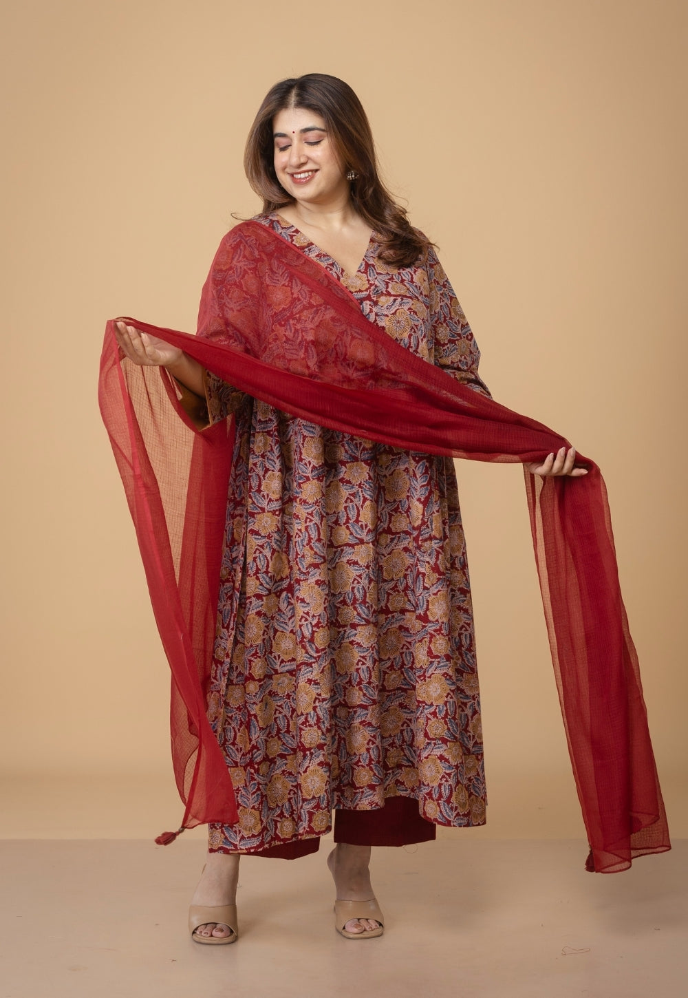 Red Solid Kota Doria Cotton Dupatta