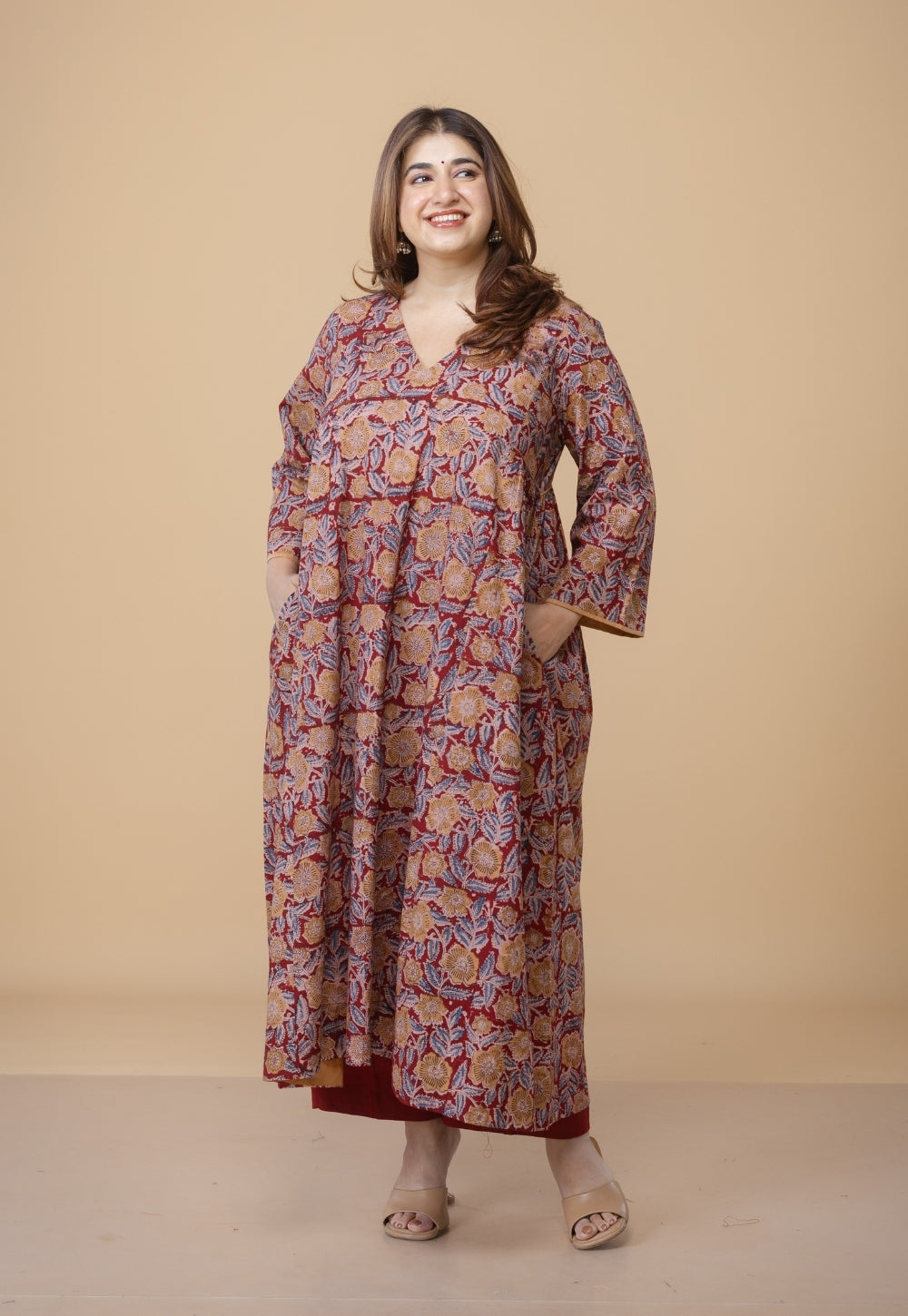Sifra Red Kalamkari Cotton Kali Kurta