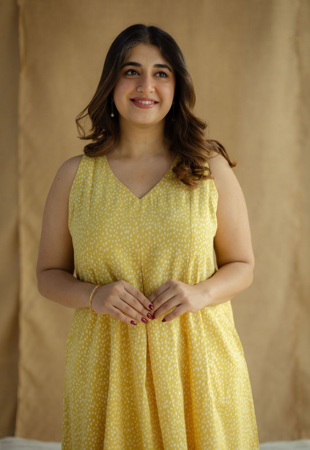 Aziza Mustard Hand Block Print Slub Cotton A Line Co-Ord Set