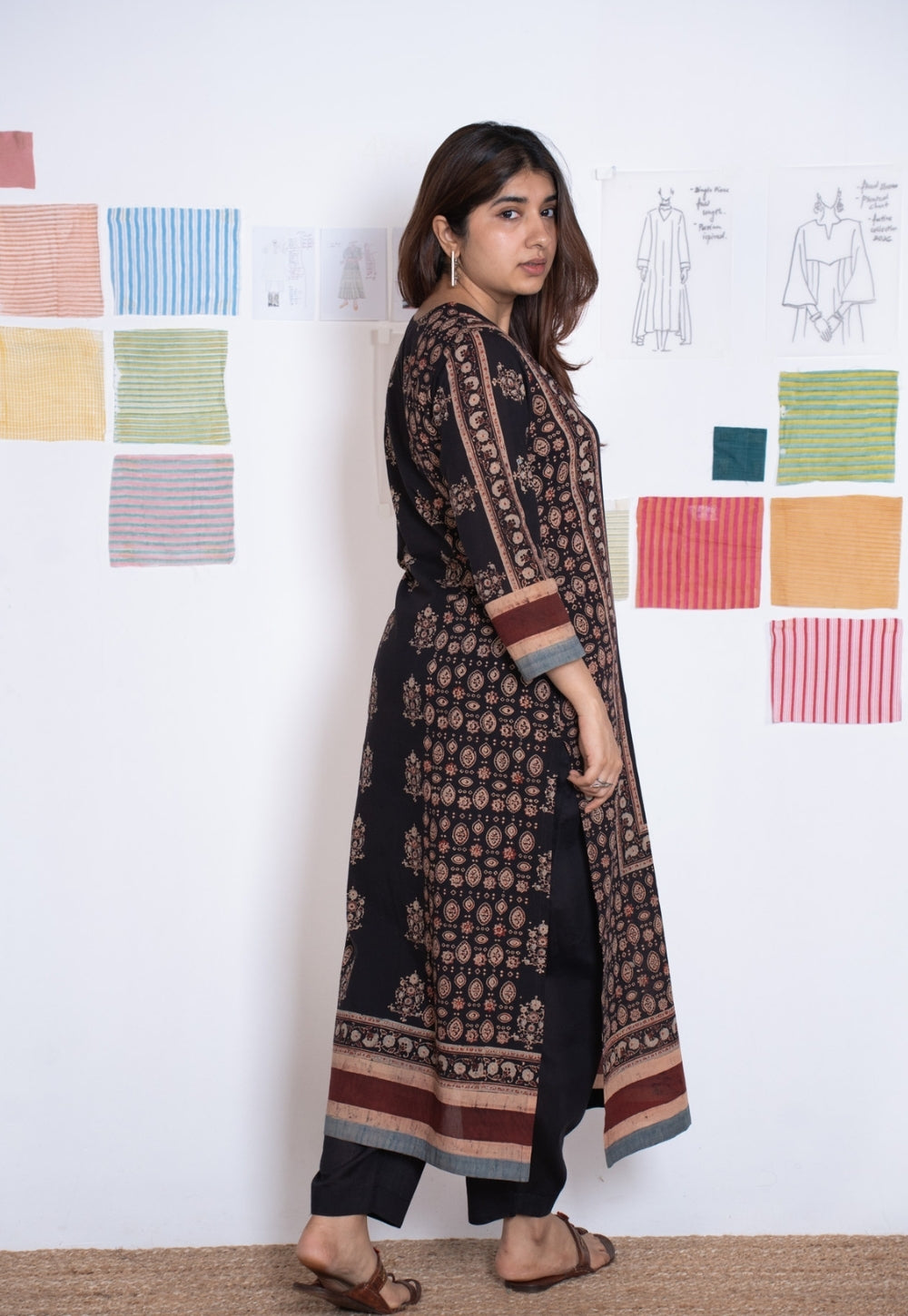 Elisha Black Ajrakh Cotton Straight Kurta