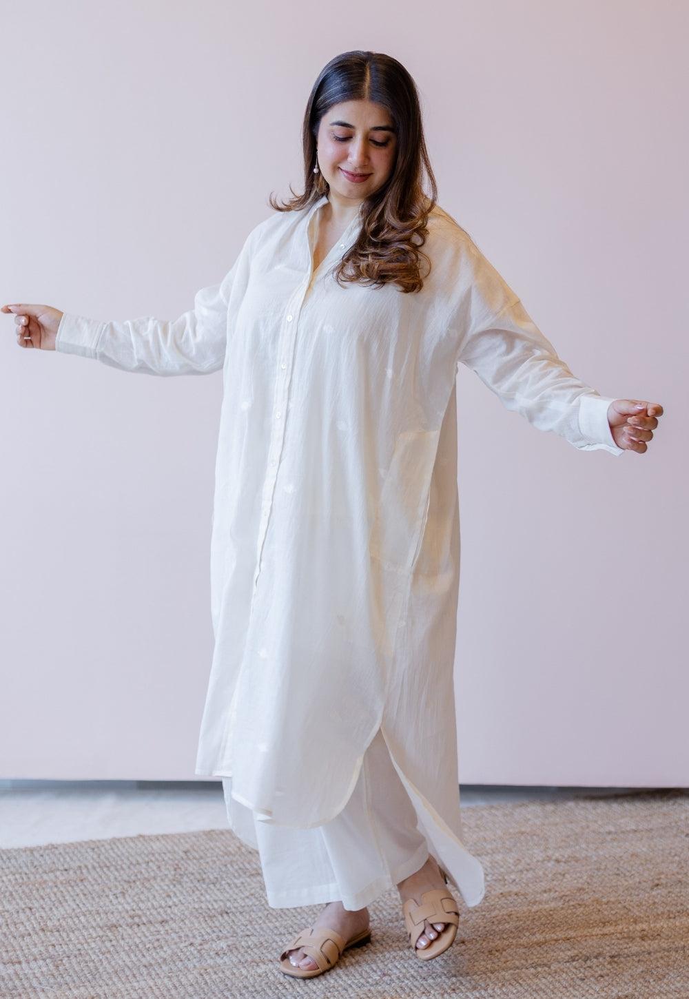 Asha Off White Jamdani Handloom Cotton Anti-Fit Kurta