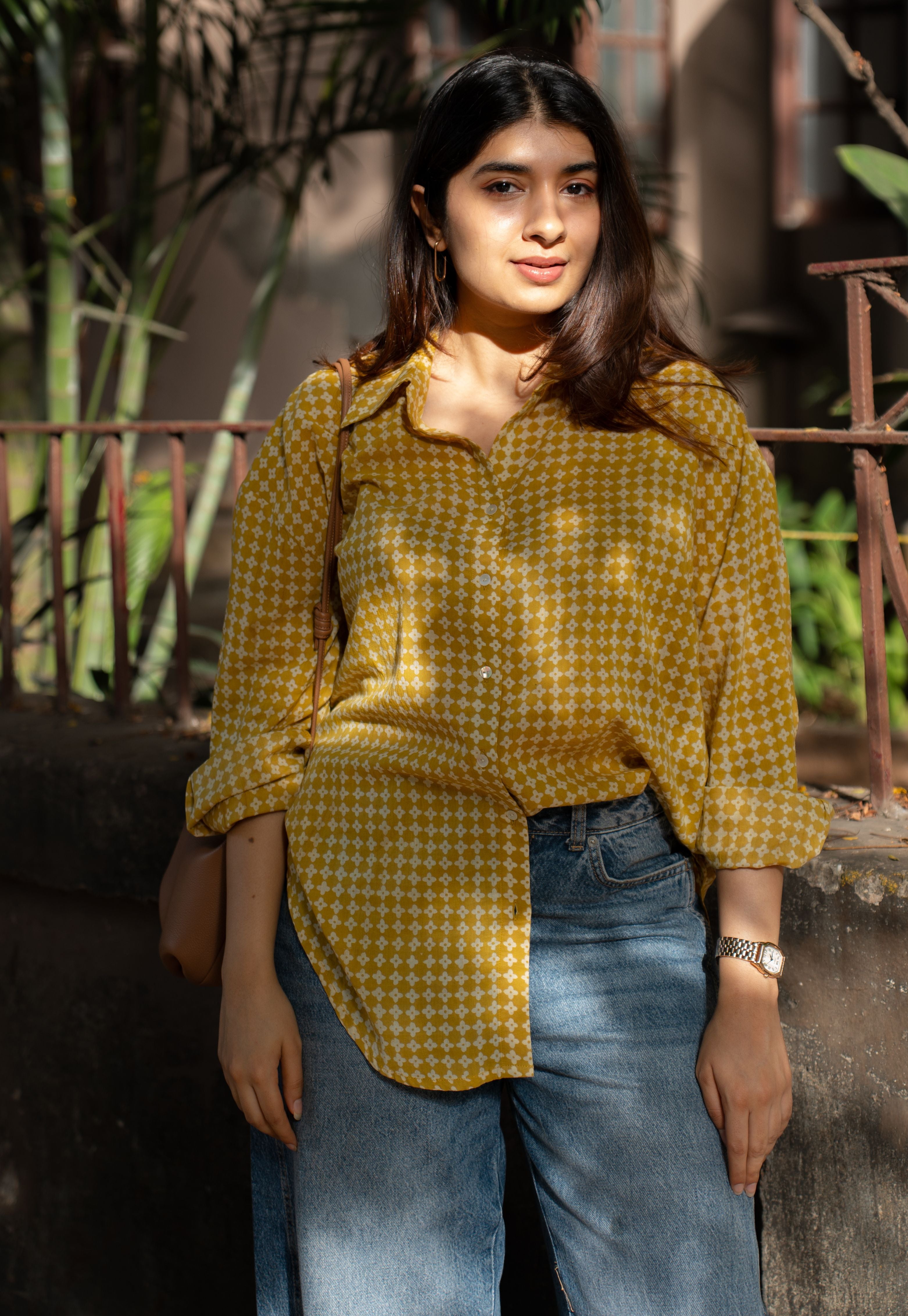 Ruhi Yellow Bagru Cotton Straight Shirt
