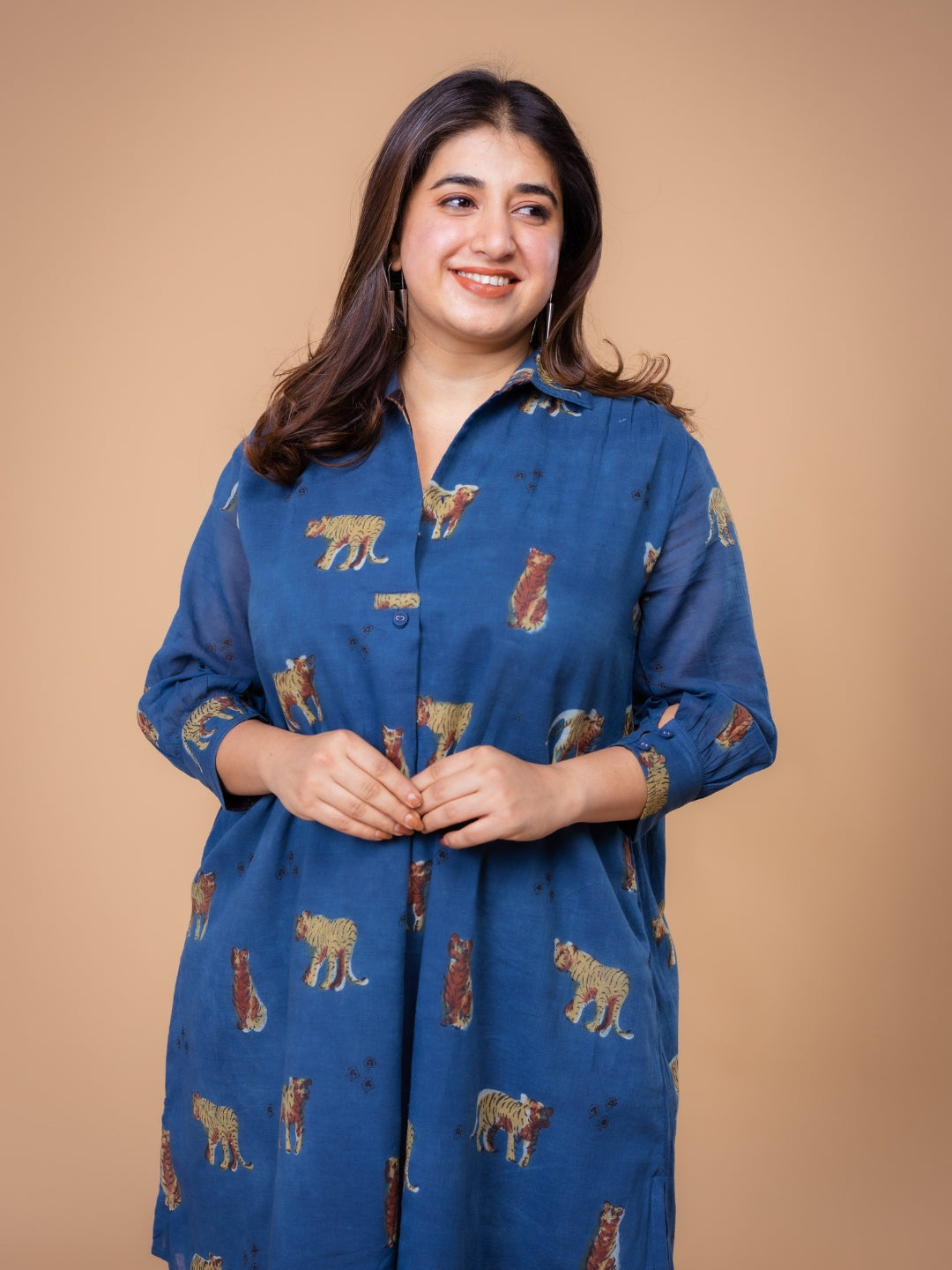 Ridah Blue Ajrakh Mul A Line Dress