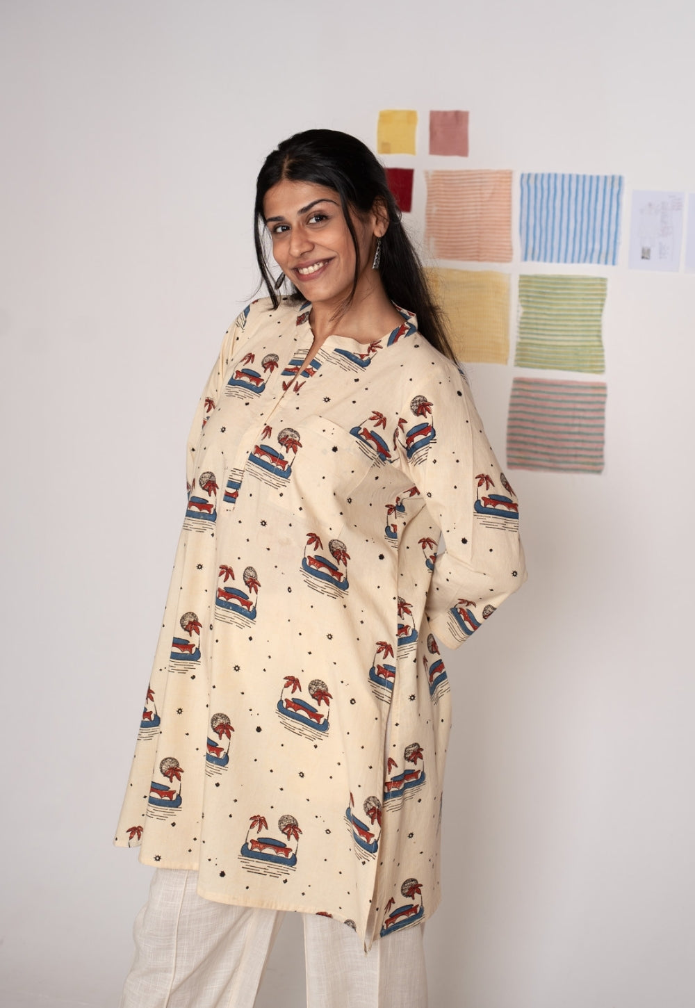 Gulzar White Ajrakh Cotton Straight Kurta