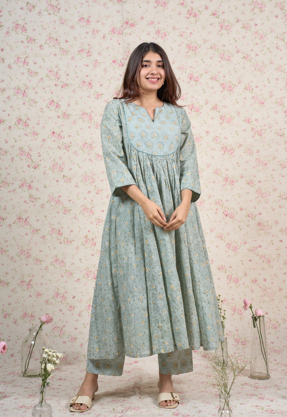 Zelda Blue Sanganeri Mul Cotton Kali Kurta