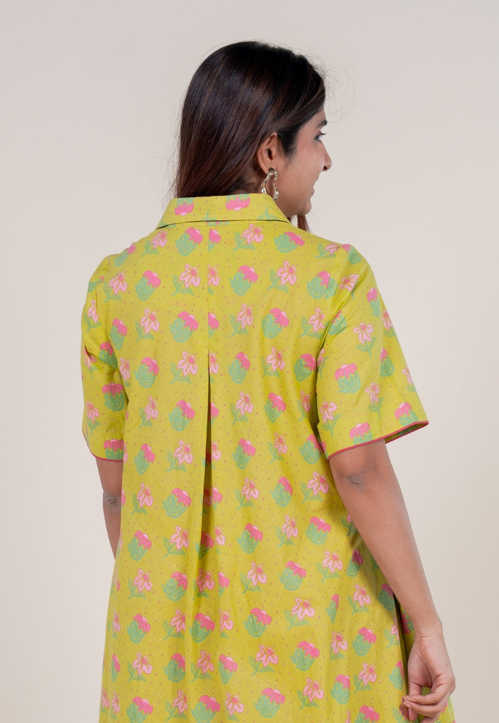 Srisha Lime Green Printed Cotton A Line Dress