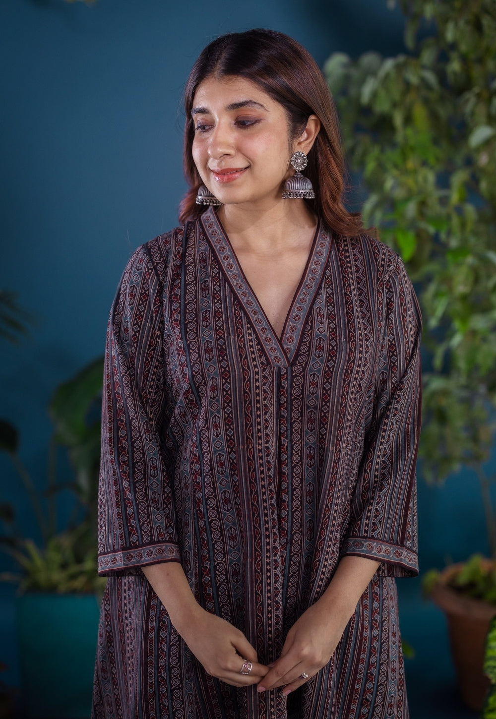 Rosa Black Ajrakh Cotton Jhabbha Kali Kurta