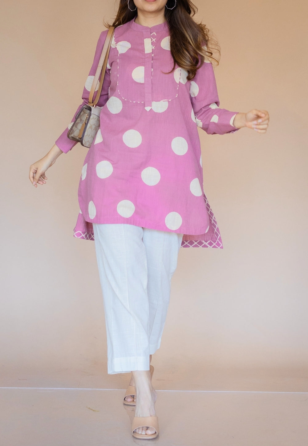Naaz Pink Hand Block Print Slub Cotton A Line Short Top