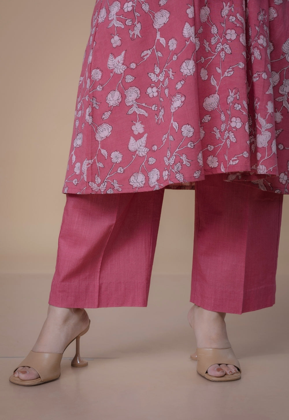 Karisma Pink Dabu Slub Cotton Kali Kurta Set (Set of 2)