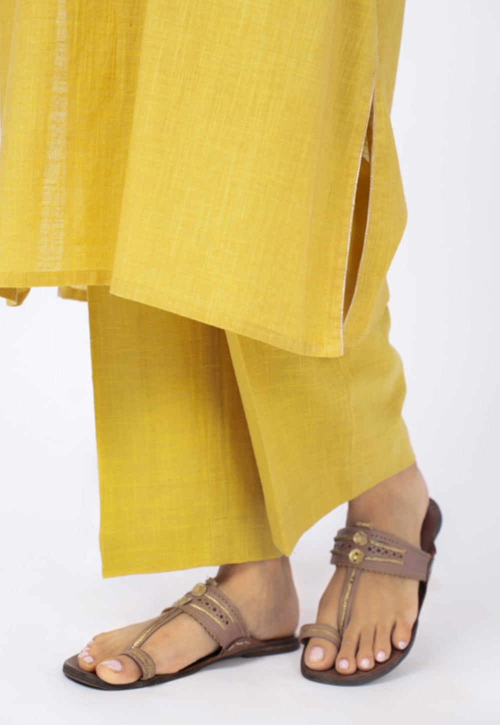 Zeenat Yellow Solid Slub Cotton Straight Kurta Suit Set with Solid Dupatta (Set of 3)