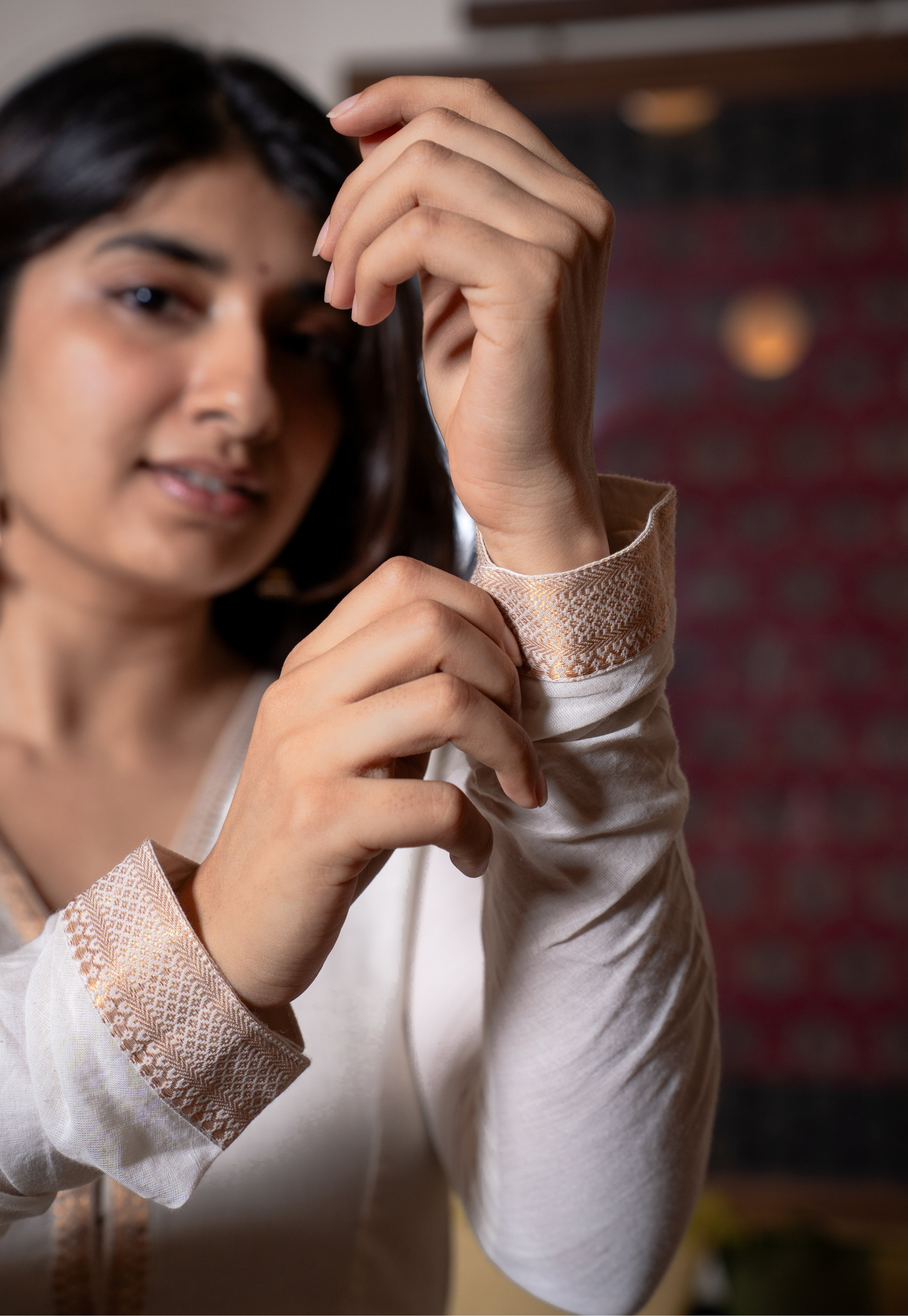 Husna White Mangalgiri Cotton Kali Kurta with Nizam Border