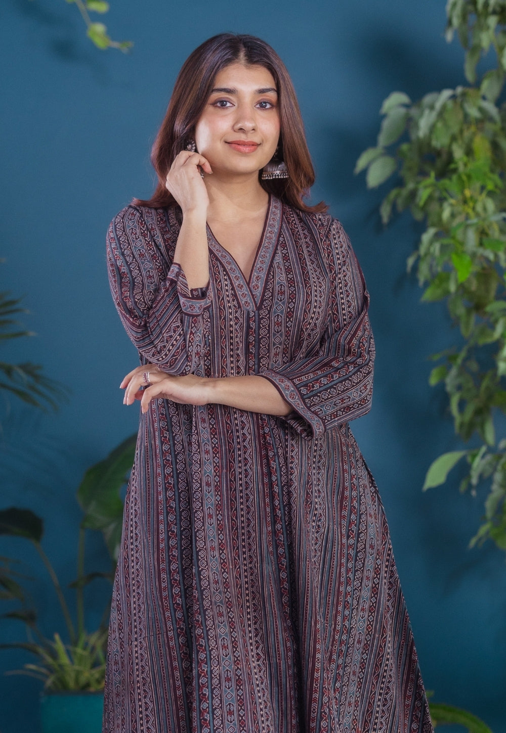 Rosa Black Ajrakh Cotton Jhabbha Kali Kurta
