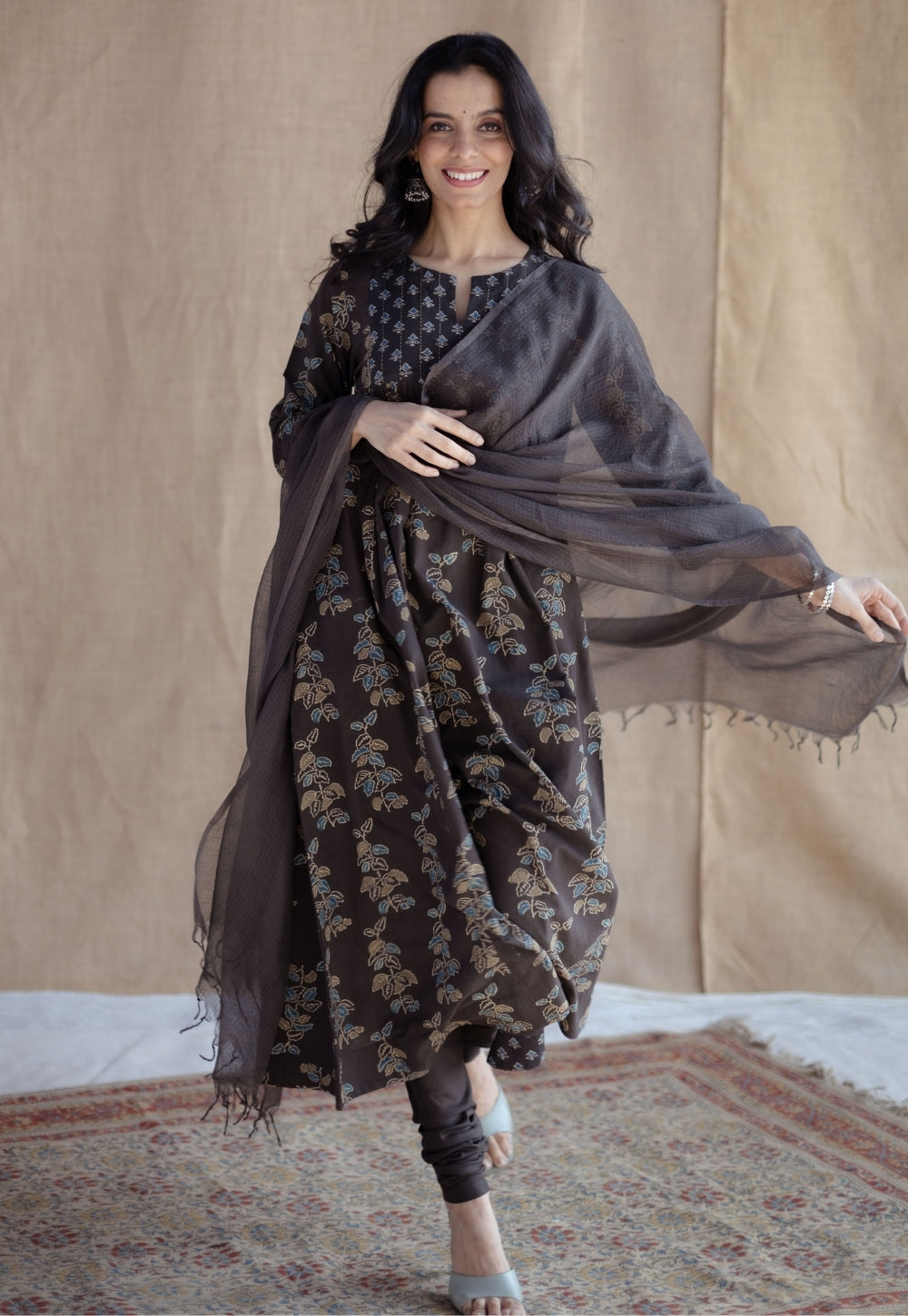 Charcoal Solid Kota Doria Cotton Dupatta