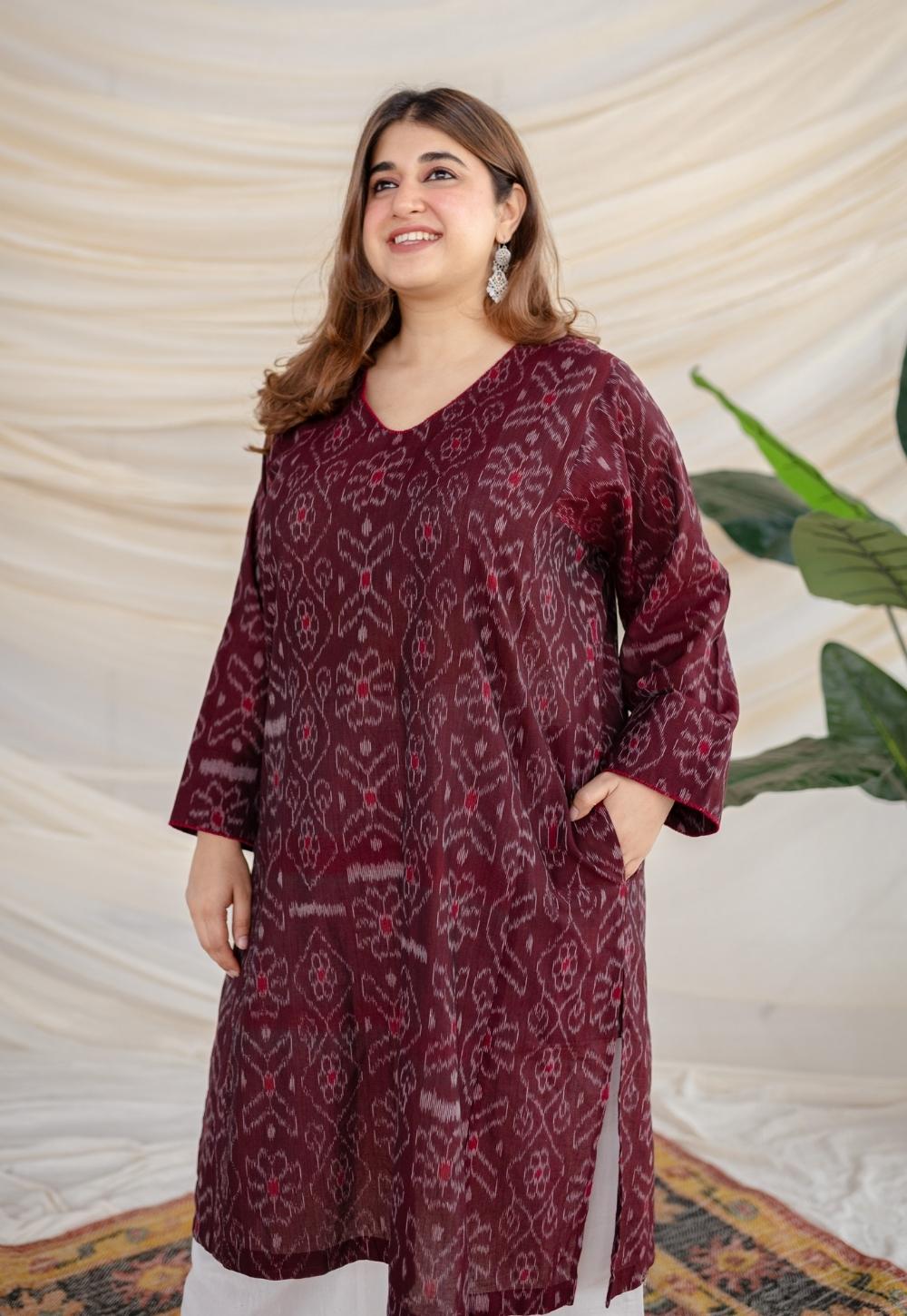 Harshaali Ikkat Cotton Jhabha Kali Kurta