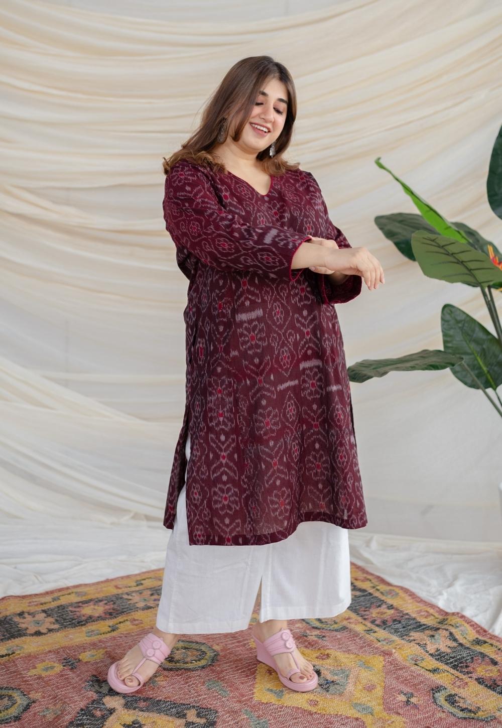 Harshaali Ikkat Cotton Jhabha Kali Kurta