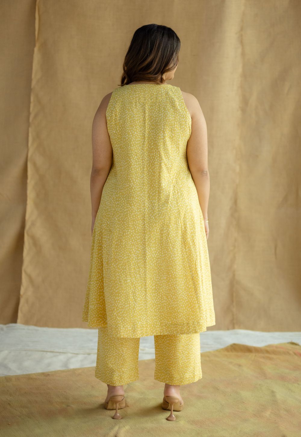 Aziza Mustard Hand Block Print Slub Cotton A Line Co-Ord Set