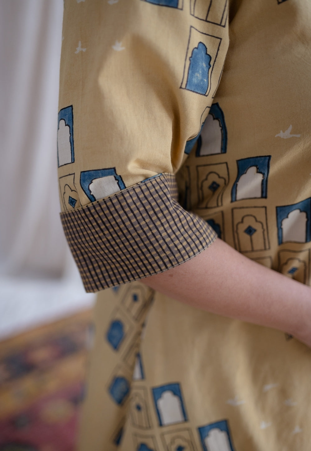 Jaipur Jharoka Ajrakh Cotton Hand Embroidered Kali Kurta