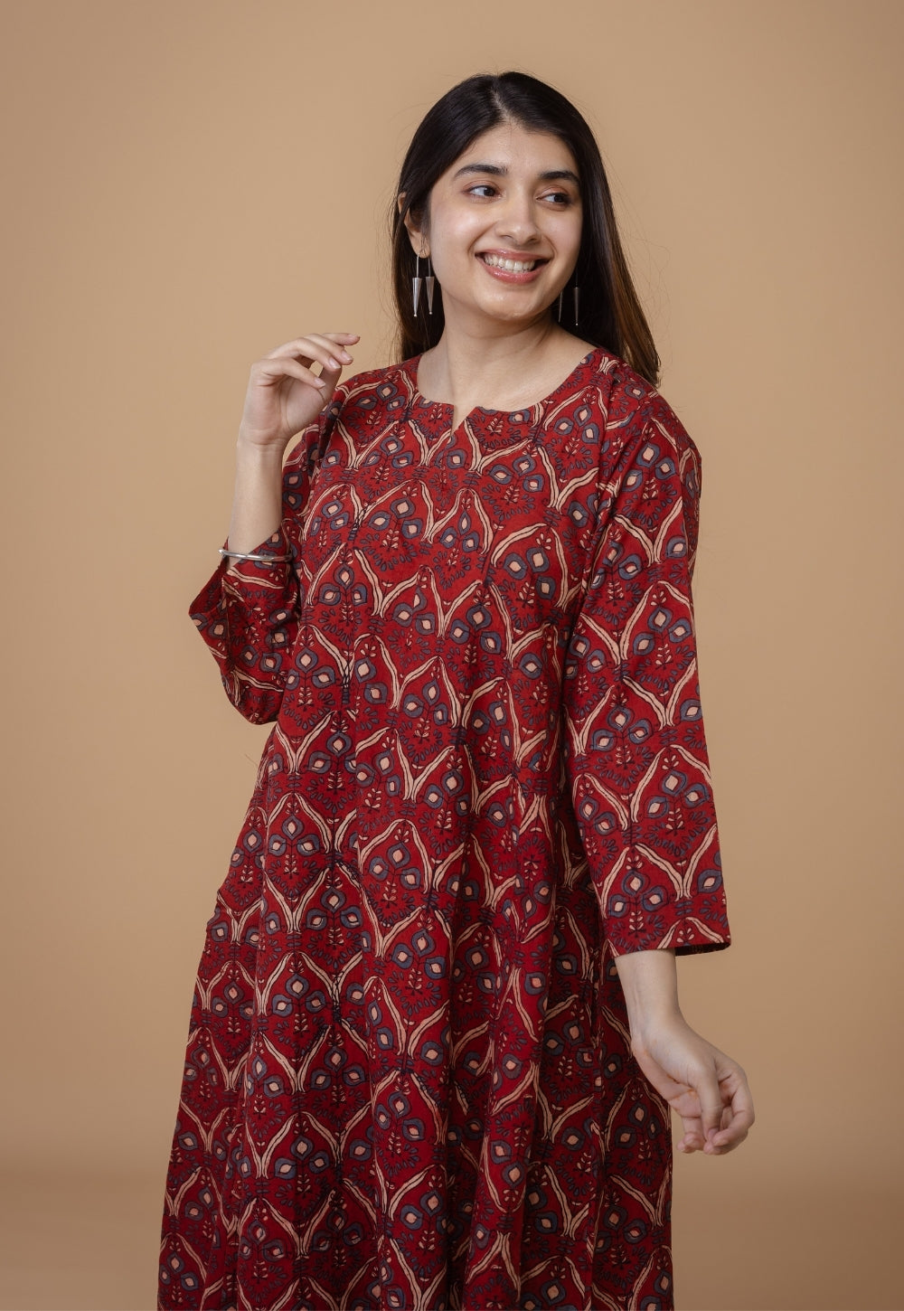 Nyra Red Ajrakh Cotton Jhabbha Kali Kurta
