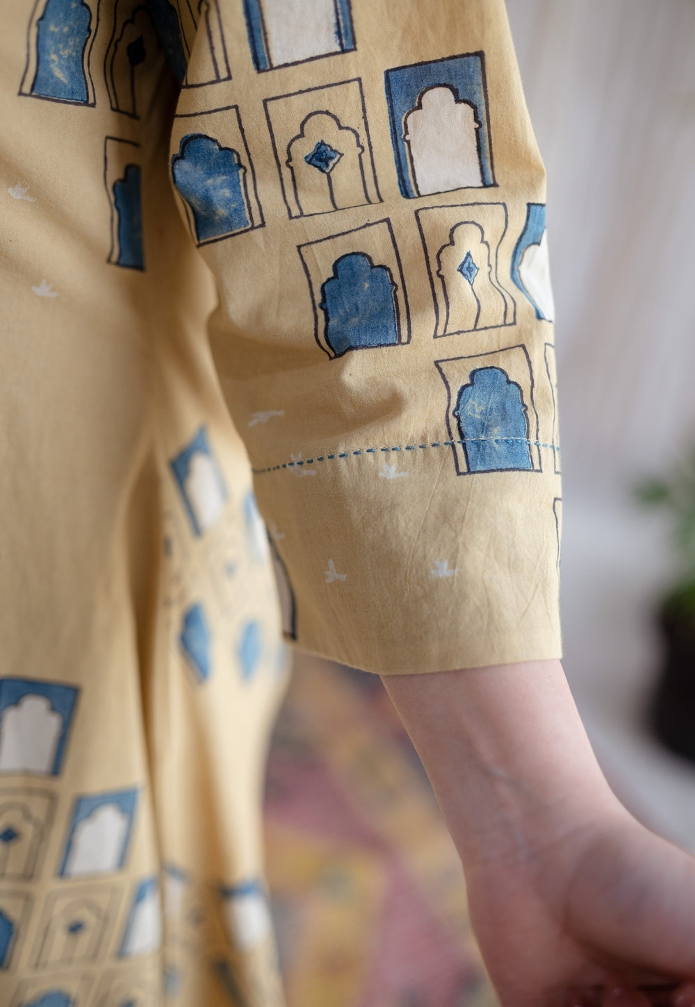 Jaipur Jharoka Ajrakh Cotton Hand Embroidered Kali Kurta