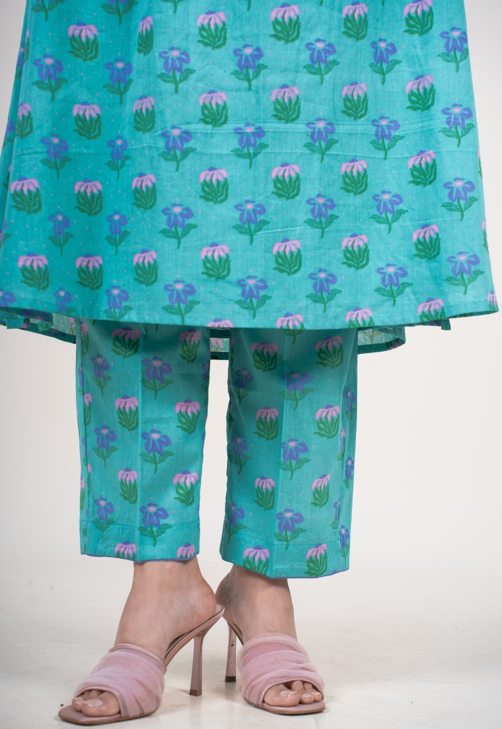 Prita Teal Blue Printed Mul Narrow Pant