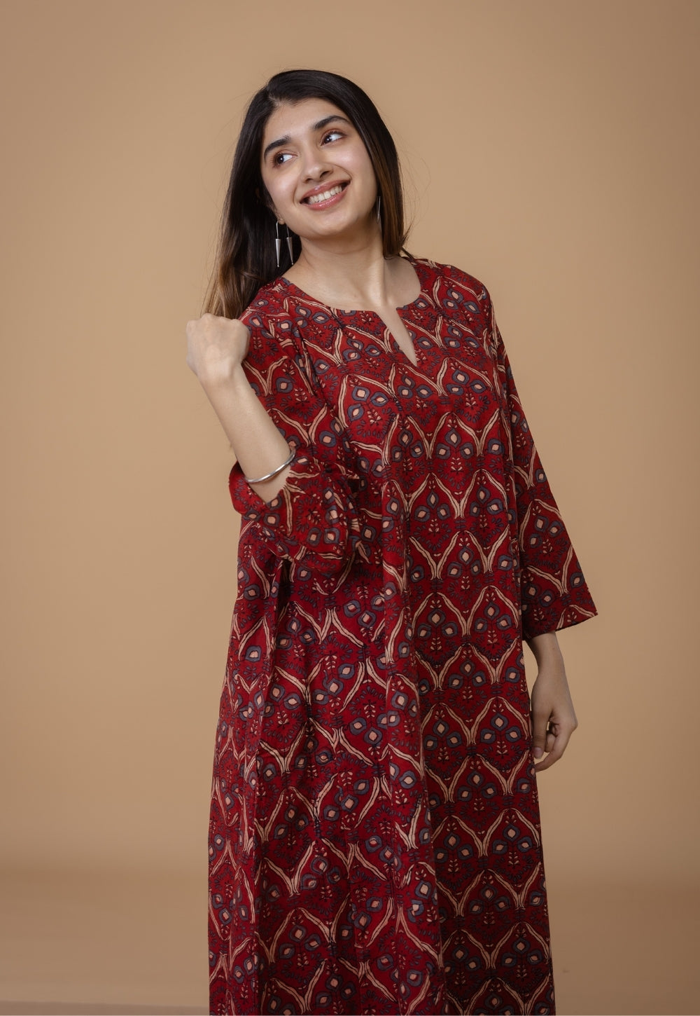 Nyra Red Ajrakh Cotton Jhabbha Kali Kurta