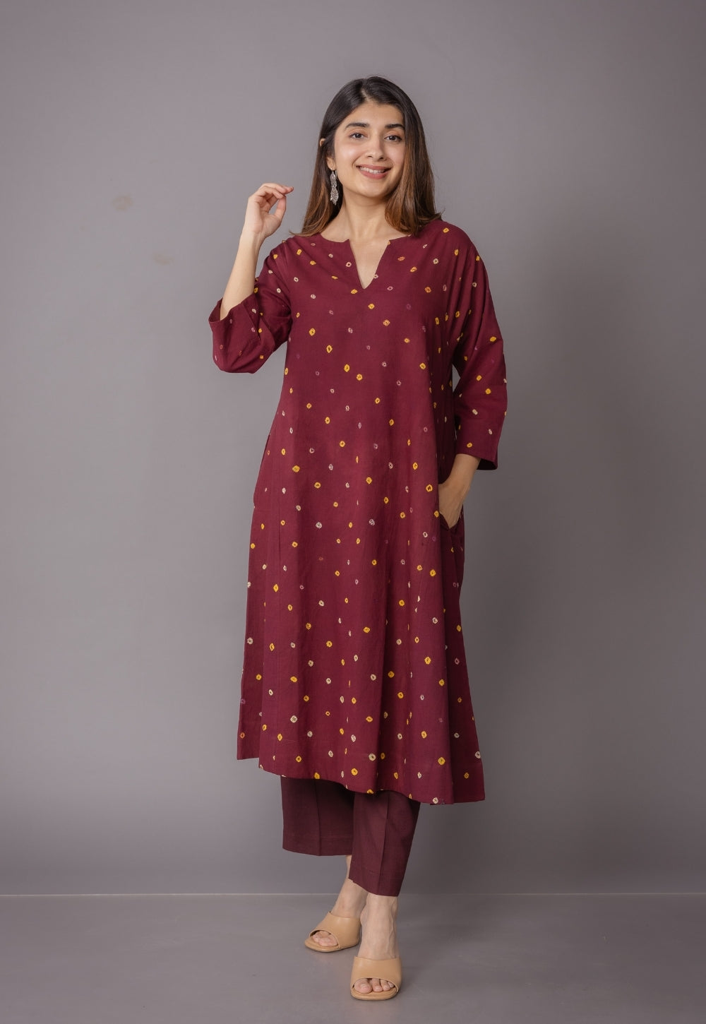 Nyra Red Bandhani Cotton Jhabbha Kali Embroidered Kurta with Dupatta