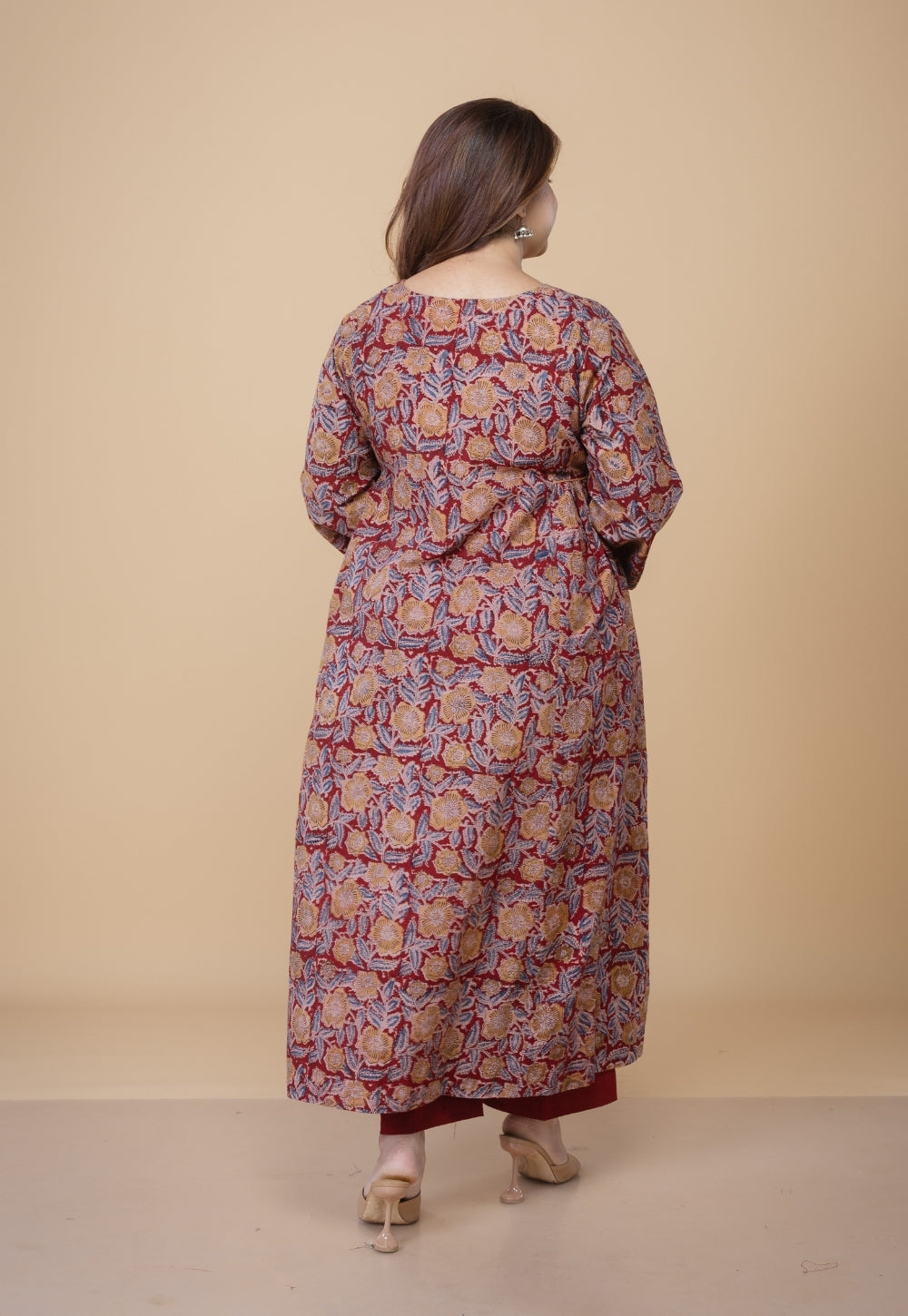 Sifra Red Kalamkari Cotton Kali Kurta