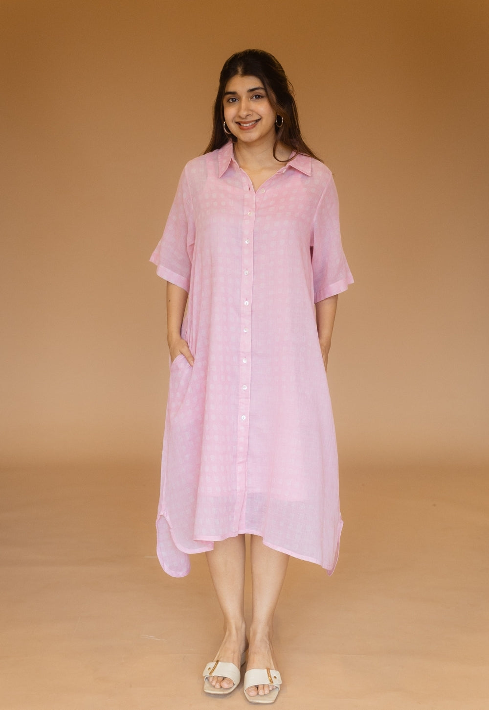 Shama Pink Batik MulMul A Line Dress with Slip