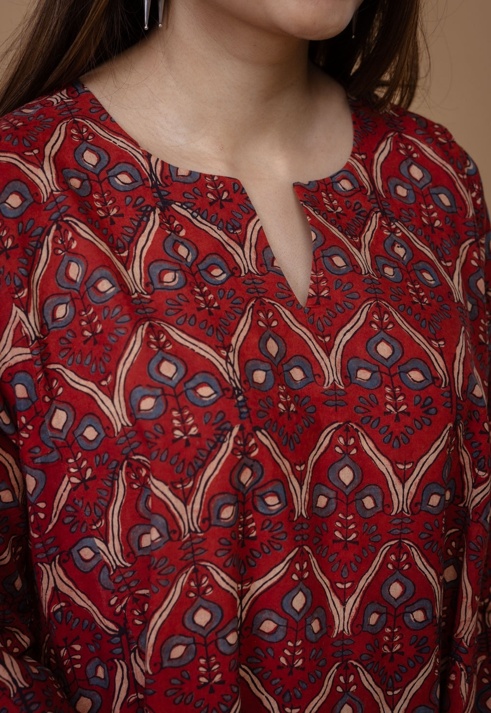 Nyra Red Ajrakh Cotton Jhabbha Kali Kurta