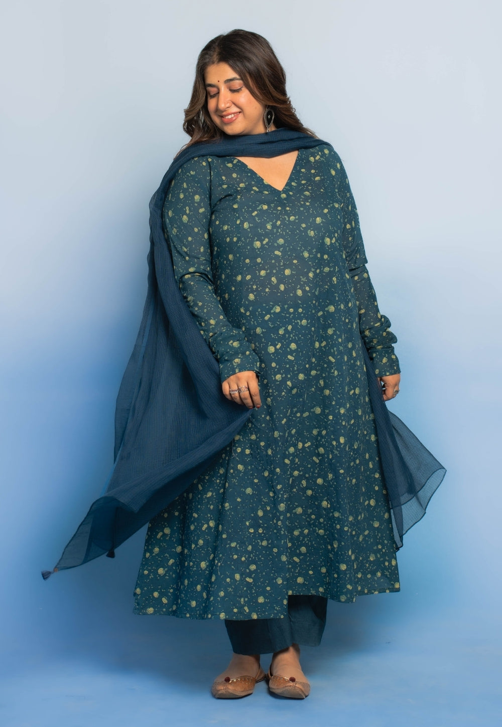 Teal Blue Solid Kota Doria Cotton Dupatta with Tassels