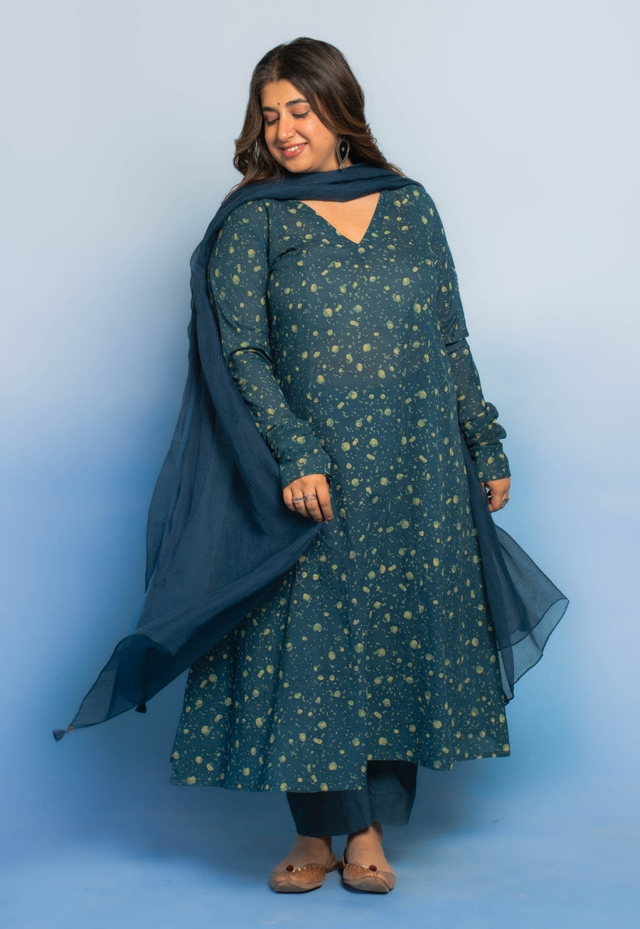 Teal Blue Solid Kota Doria Cotton Dupatta with Tassels