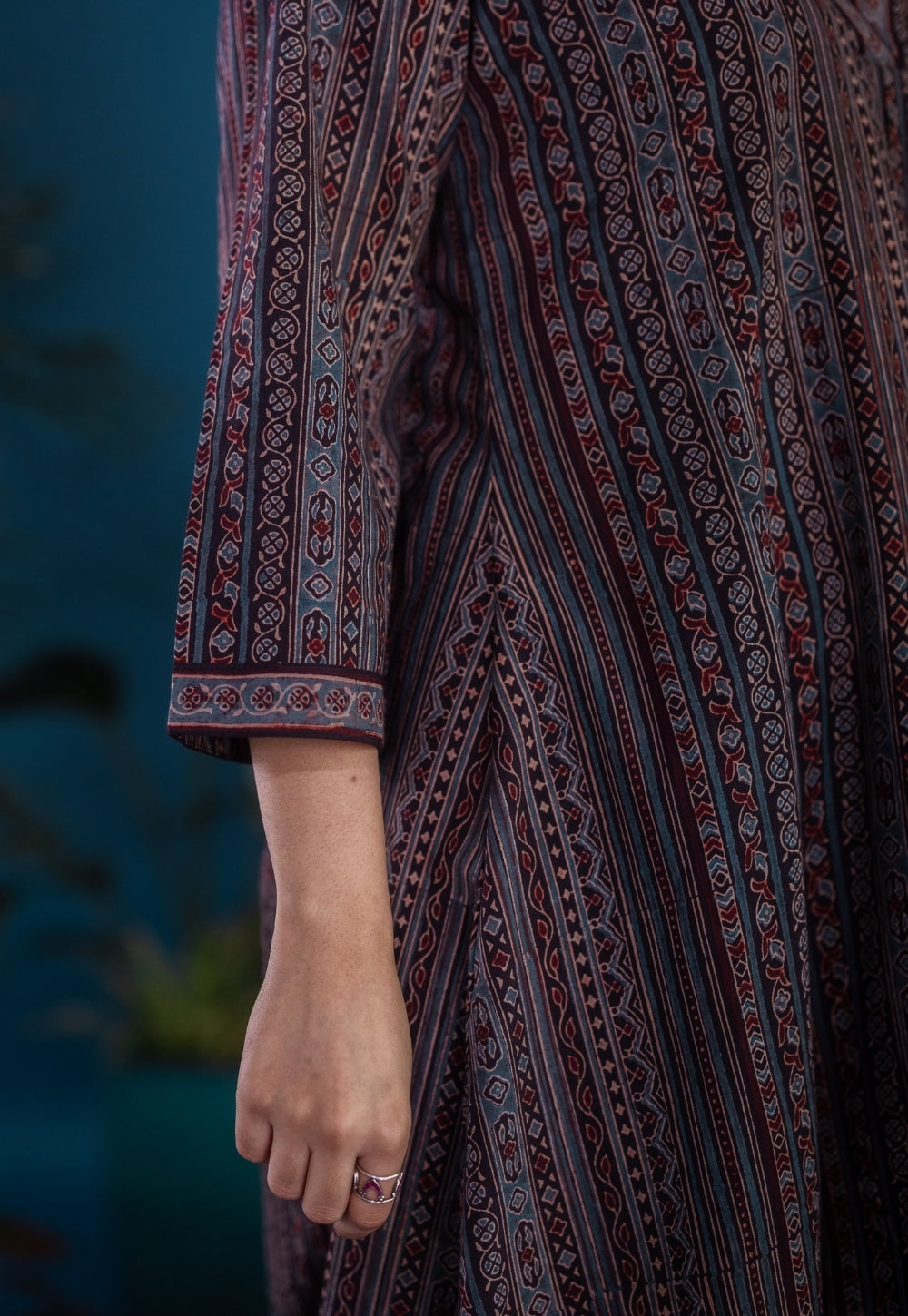 Rosa Black Ajrakh Cotton Jhabbha Kali Kurta