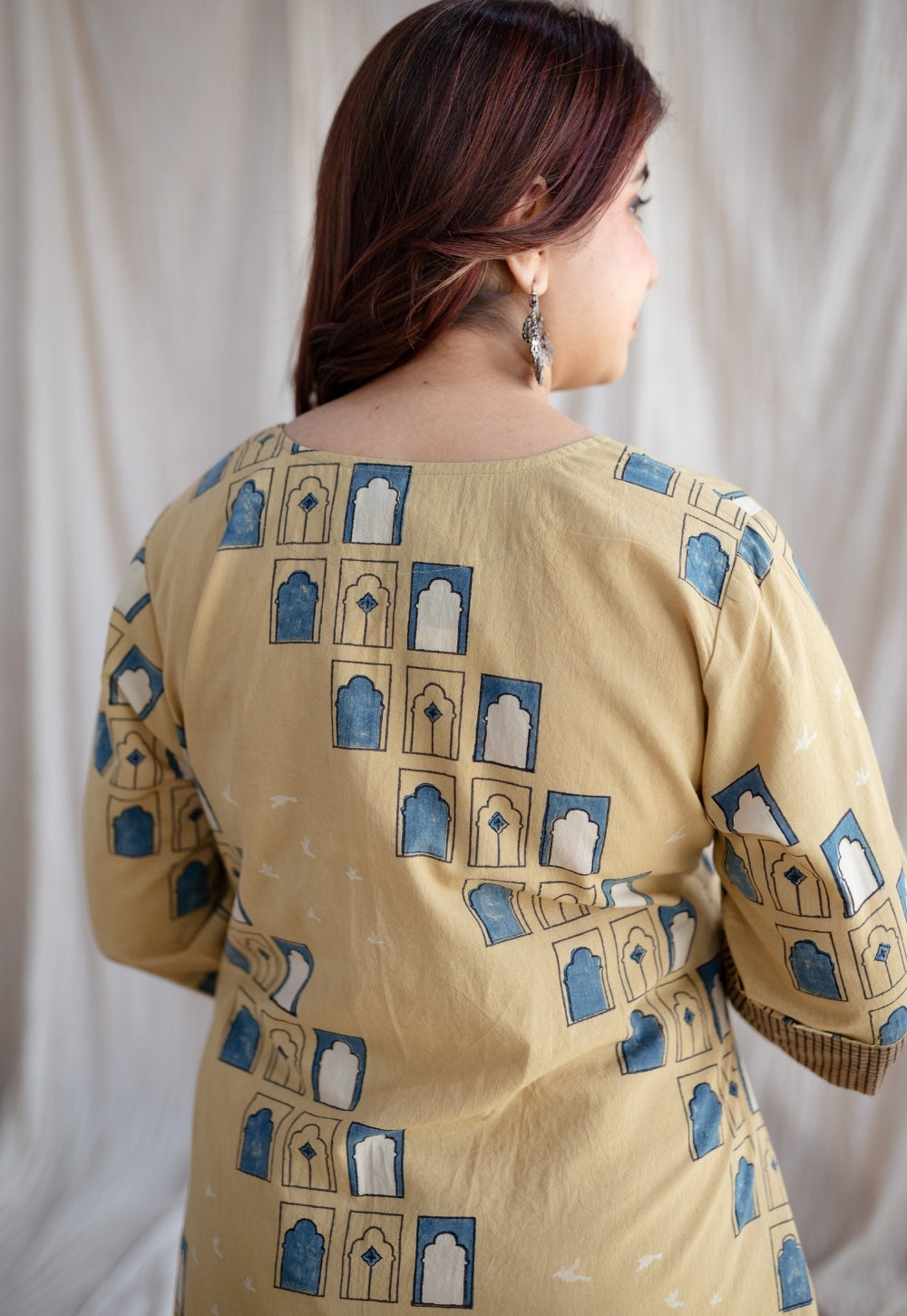 Jaipur Jharoka Ajrakh Cotton Hand Embroidered Kali Kurta