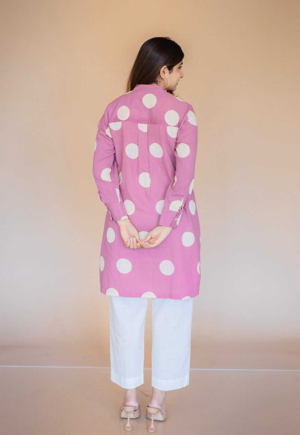 Naaz Pink Hand Block Print Slub Cotton A Line Short Top