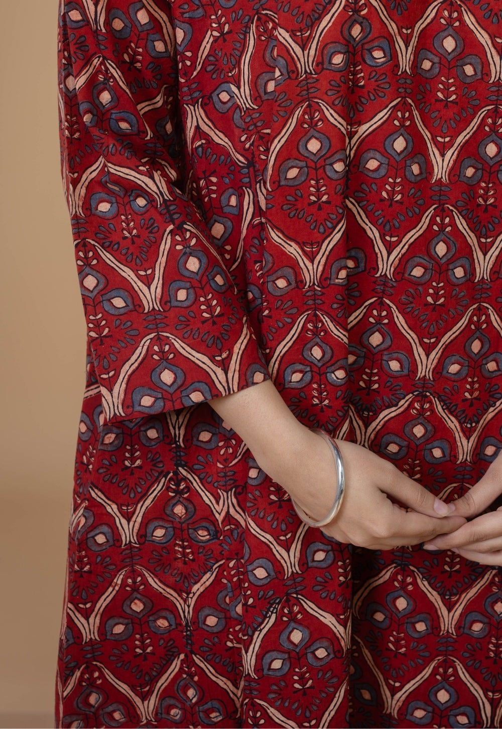 Nyra Red Ajrakh Cotton Jhabbha Kali Kurta