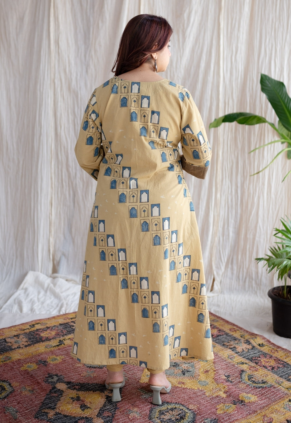 Jaipur Jharoka Ajrakh Cotton Hand Embroidered Kali Kurta